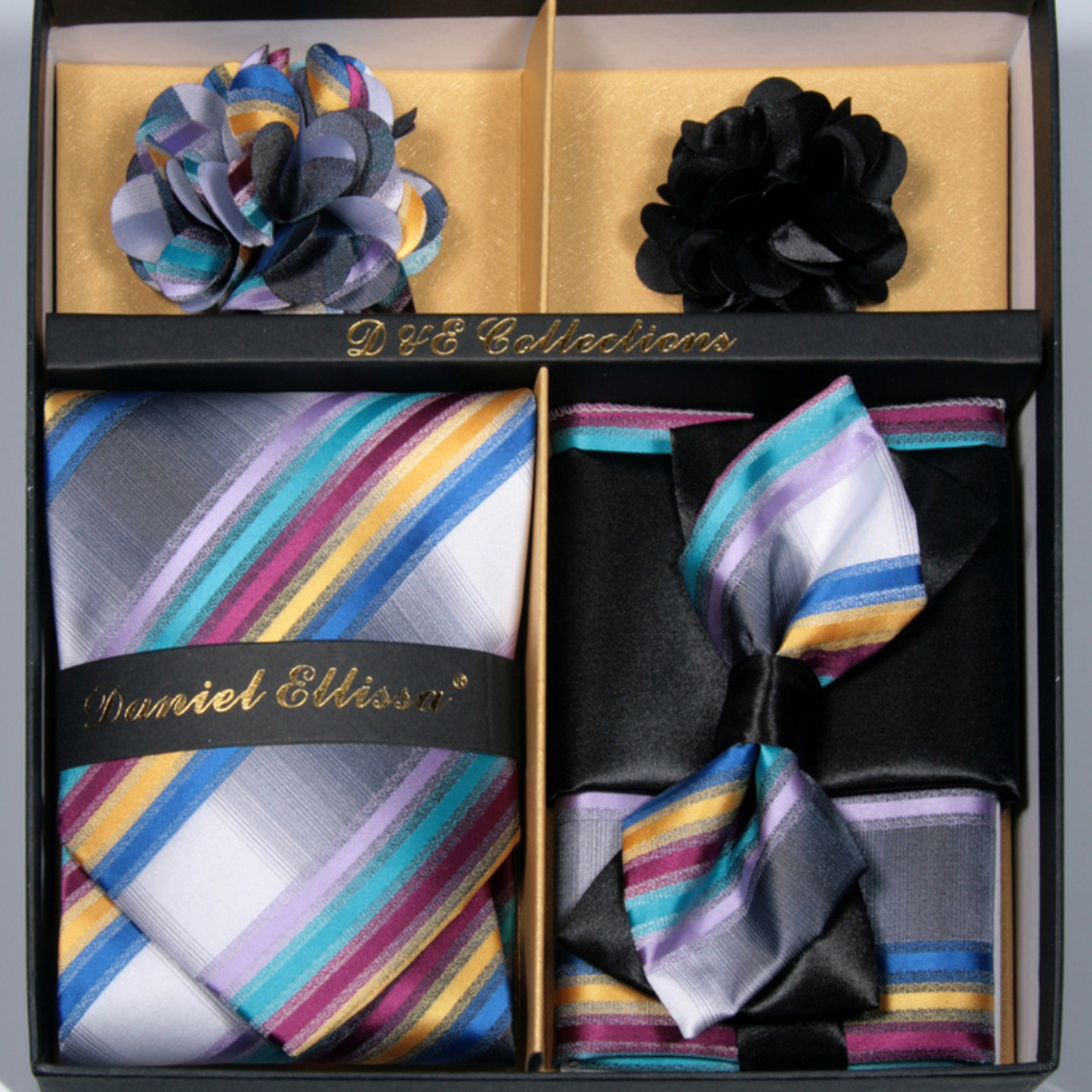6 Piece Red Gold Blue Teal Necktie & Bow Tie Set
